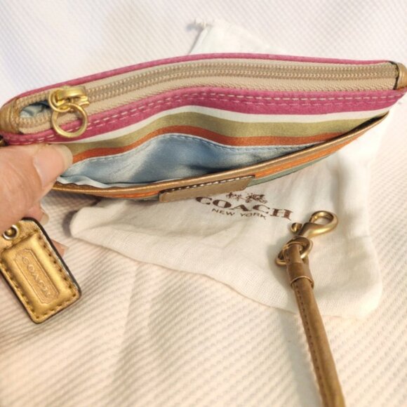Coach Lim Ed Horizontal Stitch Legacy Stripe Pocket Wristlet in Brass/Multi, EUC - Picture 3 of 13